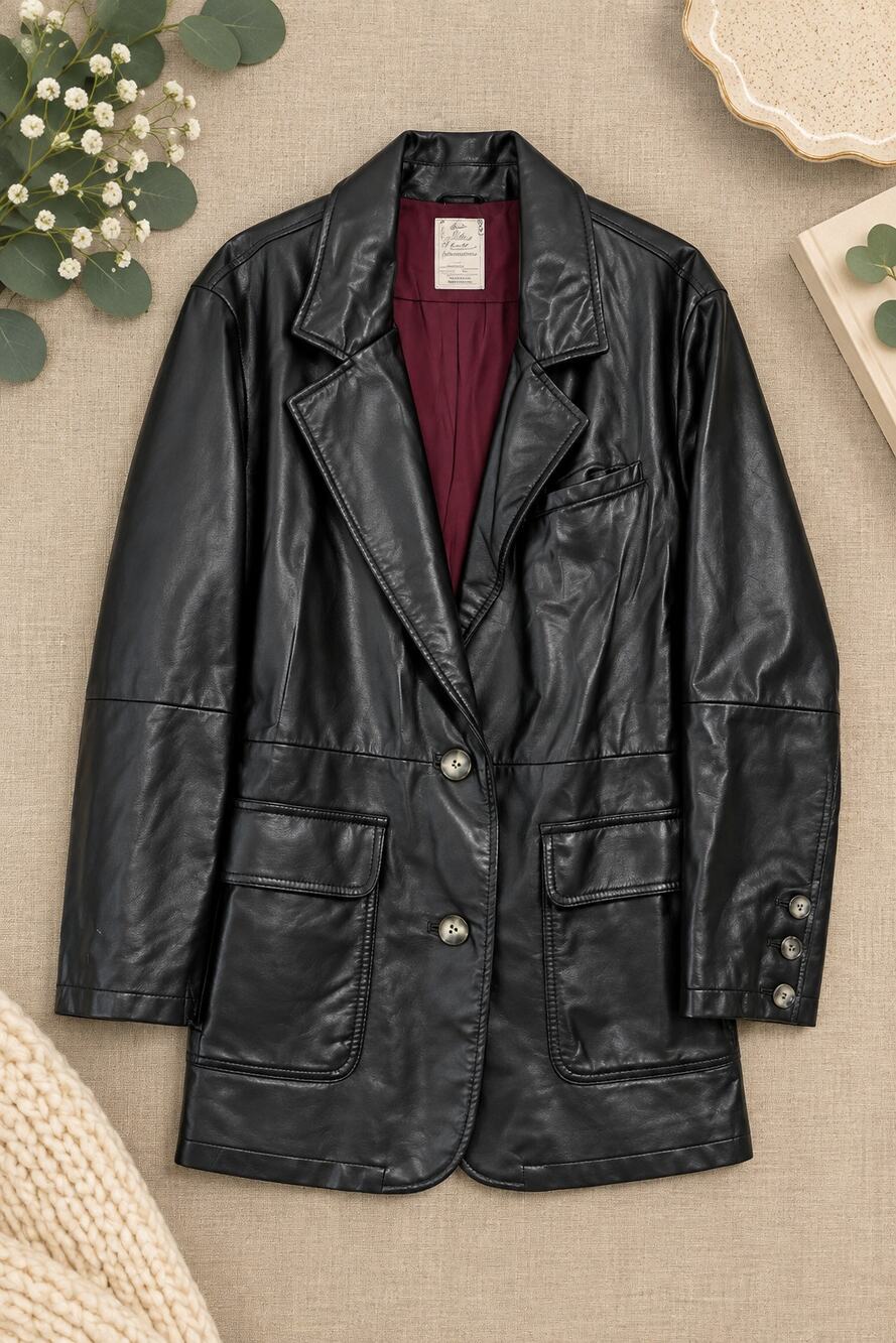 We The Free Black Vegan Leather Oversized Blazer Jacket Moto Grunge Edgy Size L